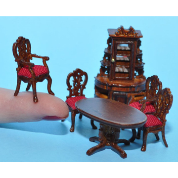 1:48, 1/4" Scale Dollhouse Miniature Furniture Victorian Dining Room Red