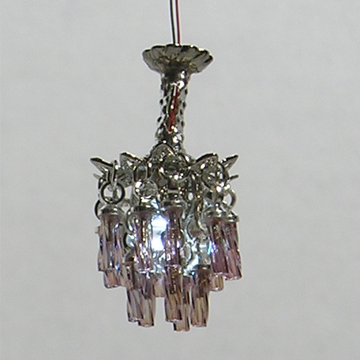 1:48, 1/4" Scale Dollhouse Miniature Light 3V Crystal Chandelier Purple Crystals