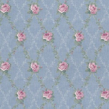 1:12, 1" Scale Dollhouse Miniature Wallpaper Blue Diamond Pink Roses (3 sheets)