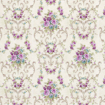 1:12, 1" Scale Dollhouse Miniature Wallpaper Violet, Green & Ivory (3 sheets)