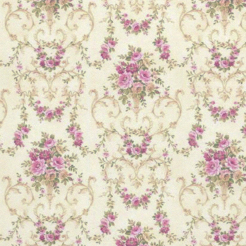 1:12, 1" Scale Dollhouse Miniature Wallpaper Pink, Green & Ivory (3 sheets)
