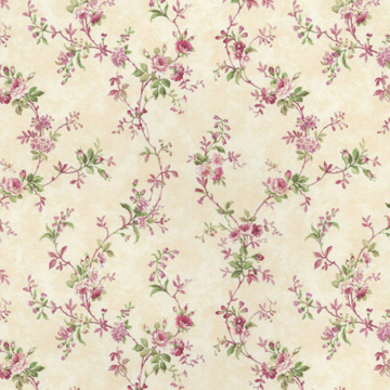 1:12, 1" Scale Dollhouse Miniature Wallpaper Dk Pink Floral Vine (3 sheets)