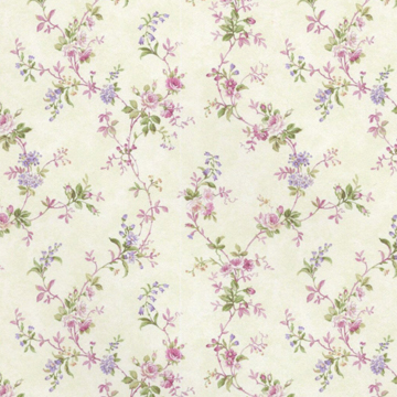 1:12, 1" Scale Dollhouse Miniature Wallpaper Pink & Lavender Floral Vine (3 sheets)